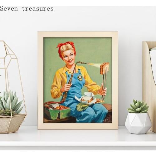 Vintage Girls Retro Food Grilled Cheese Sandwich Italy Restaurant Print Poster Wall Art Canvas Foodie Kitchen Art DecorPainting