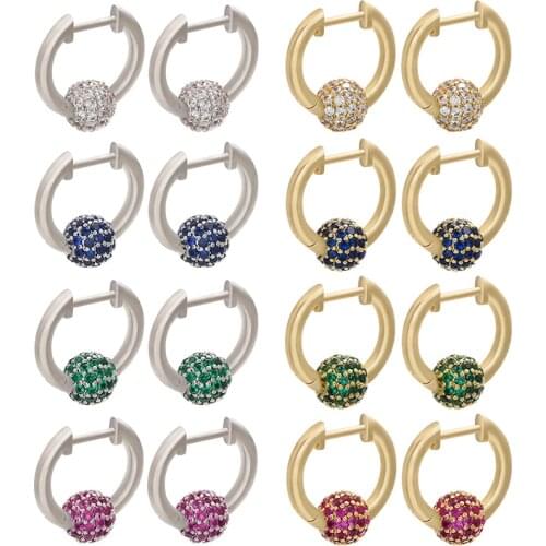 ZHUKOU 17x19mm One pair small hoop earring for women/girls Brass Cubic Zirconia multi-color earrings with beads model: VE169