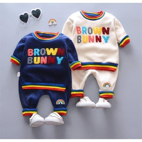 Winter Warm Boys Baby Girls Thicken Embroidery Letters Clothing Kids Hoodies Pants 2Pcs/Sets Children Velvet Casual Tracksuits