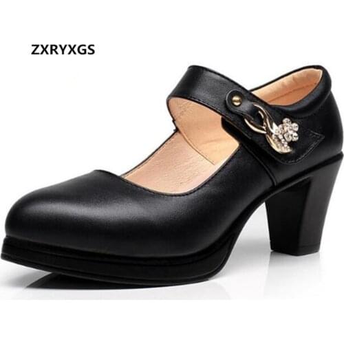 ZXRYXGS Women Brand Shoes Woman Shoes Plus Size 2019 New Spring Rhinestone Cow Leather Shoes Women Fashion Shoes High Heels 55mm