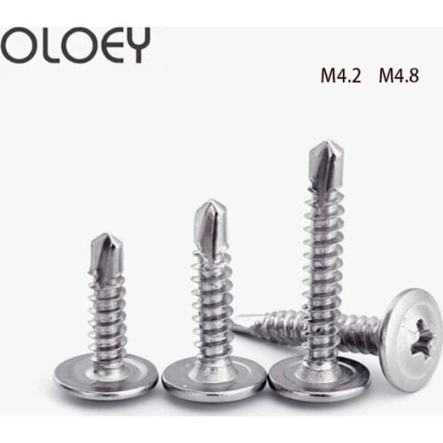 100Pcs Factory Price Free Shipping 100PCS M4.2 M4.8 410 Stainless Steel Large Flat Head Self Tapping Screws Drilling Tail Screw