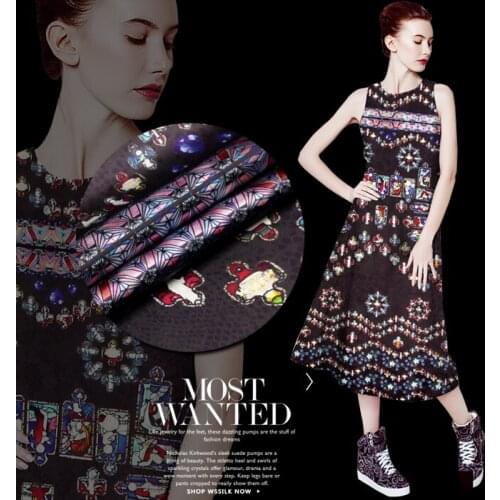 118*112cm 19mm 93% silk & 7% spandex abstract print black silk satin fabric for dress shirt clothes