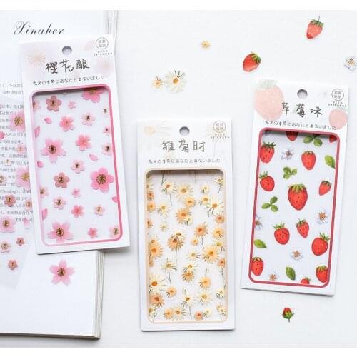 2 sheets/bag Vintage daisy strawberry sakura PVC sticker package DIY diary decoration stickers album scrapbooking