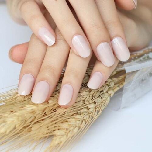 2020 24pcs Adorable fashion candy oval decorative fake nails short round section Shrimp pink P055X