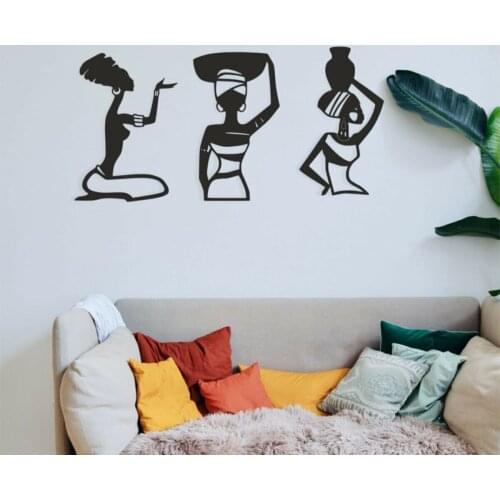 Wood Wall Art and Decoration African Women 3 Pcs Decor Black Color Modern Home Office Living Room Bedroom Kitchen New Quality Gift Ideas 3D Creative Stylish Decorative Ornament Beautiful Cute Souvenir