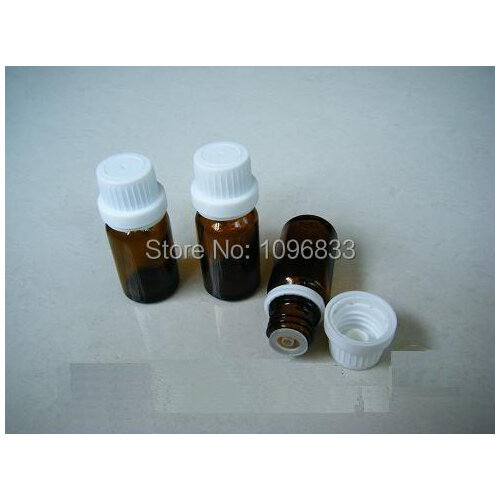 5ML Amber Vials with Big Cap Tamper-evident Cap, 5g Brown Glass Bottle, 5ML Essential Oil Blending Bottles, 50pcs/Lot