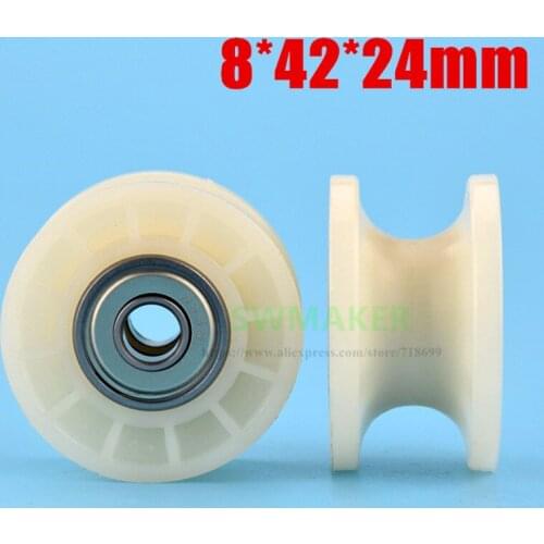 8*42*24mm nylon coated plastic pulley, 608zz double bearing rolling wheel for spinning machine / textile machinery/15mm track