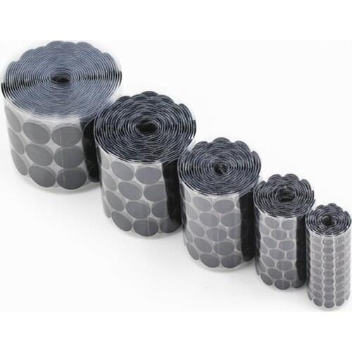 AIJJU 500 pairs Black 10mm/15mm/20mm/25mm Self-adhesive hook and loop tape dobbleside dots polka dot fastening tape sewing