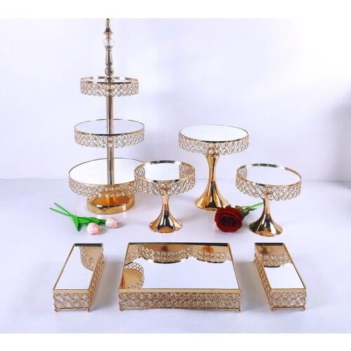 1-14pcs Crystal Metal Cake Stand Set Acrylic Mirror Cupcake Decorations Dessert Pedestal Wedding Party Display Tray