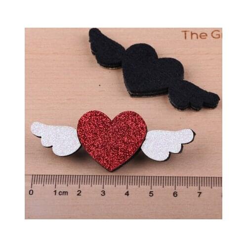 Lovely Glitter Red Angel Wings Heart Patch 10pcs 30pcs Bling DIY Jewelry Findings Ornament Accessories Button Sticker Patches