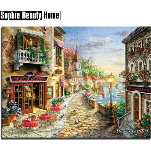 Diy 5d Diamond Needlework Full Drill Diamond Painting Cross Stitch Restaurant By River Diamond Mosaic Embroidery kits 062215