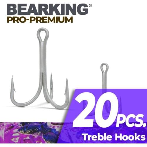 Bearking quality 20Pcs Classic Black treble hooks Solid Rings Fishing Connector 2017 hot Brand Fish Hooks hot model lure