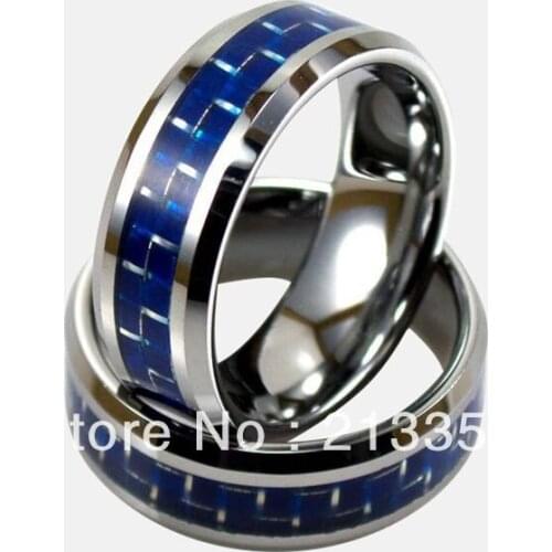 FREE SHIPPING!USA WHOLESALES CHEAP PRICE BRAZIL RUSSIA HOT SELLING 8MM WOMEN&MENS BLUE FIBER INLAY HIS/HER TUNGSTEN WEDDING RING
