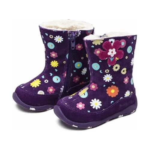 Free Shipping 1pair girl Genuine Leather Snow Boots,New Girl lovely kids Fashion Boot, non - slip Winter warm Children Boots