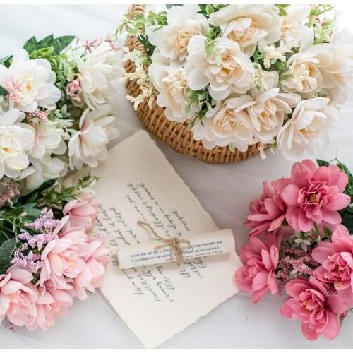 30cm Rose Pink Silk orchid Artificial Flowers Bouquet 5 Big Head and 4 Bud Cheap Fake Flowers for Home Wedding Decoration indoor