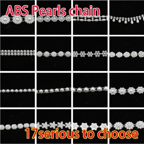 1/5meters Flatback Ivory Pearl beads chain trim Sewing Applique For Clothes sash headband DIY Craft Wedding Decora Multi-styles