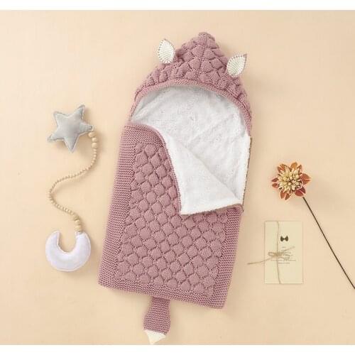 Baby Sleeping Bags Knitted Solid Newborn Swaddle Wrap Zipper Villus Warm Winter Toddler Infant Sleep Sack Fashion Cute Fox Ears