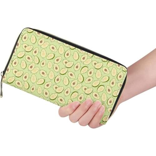Long Wallets for Women Durable PU Leather Purse Female Card Holder Coin Pocket Clutch Money Bag Avocado Print Girls Lady Wallets