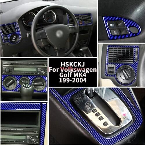 For Volkswagen VW Golf 4 MK4 1999-2004 Dark Blue Carbon Fiber Interior Stickers Center Console Multimedia Buttons Accessories
