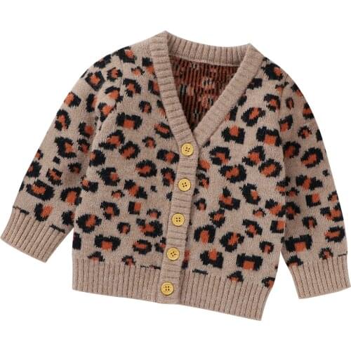Emmababy Free Shipping 0-24M Newborn Baby Autumn Winte Leopard-print knitted cardigan jacket Single Breaseted Sweater Coat