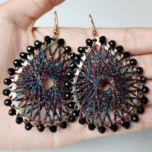 Geometric Crystal Silk Thread Alloy Earring Bohemian Metal Retro Vintage Statement Geometric Trend Originality Earrings