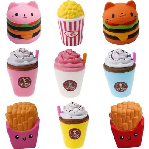 2018 Jumbo Squeeze Toys Children Slow Rising Antistrss Toy Cat Hamburger Fries Squishies Stress Relief Toy Funny Kids Gift Toy