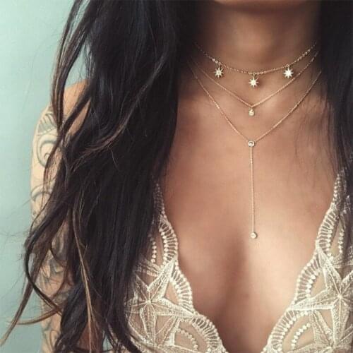 JOUVAL Multi Layer Bohemian Alloy Pendant Necklace For Women Rhinestone Metal Link Chain Chokers Elegant Summer Jewelry Bijioux