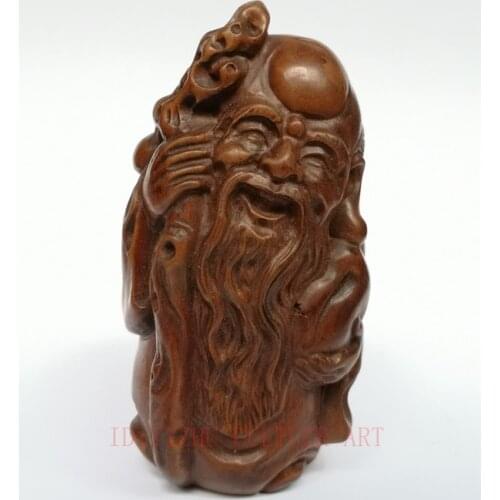 YIZHU CULTUER ART Collection China Old Boxwood Hand Carved God of Longevity Statue Decoration Gift