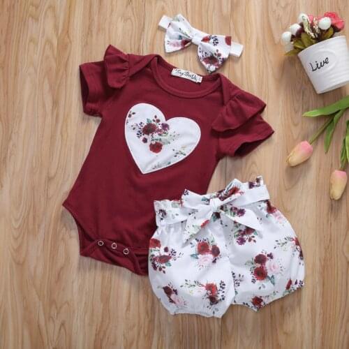 0-24M Toddler Baby Girl Clothes Sets Short Sleeve Tops Floral Pants Headband Outfits Sunsuit Clothes