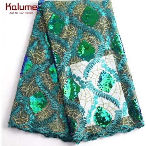 Kalume 2021 Latest African Sequins Lace Fabric Green French Mesh Lace Fabric For Wedding Party Nigerian Tulle Lace Fabrics 2240