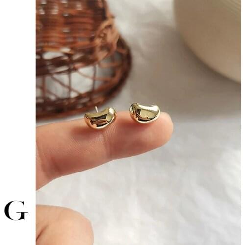 GHIDBK Small Chunky Statement Shaped Bean Studs Earrings Minimalist Irregular Solid Earring Korean Lovely and Cute Tiny Earring