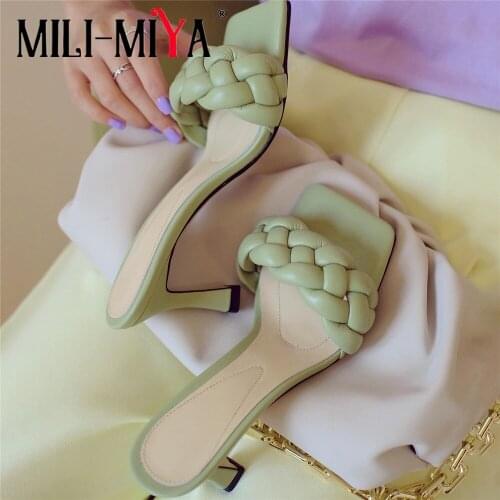 MILI-MIYA Fashion Design Weave High Quality Microfiber Women Sandals Square Toe Thin Heels Dress Party Summer Shoes Size 34-43