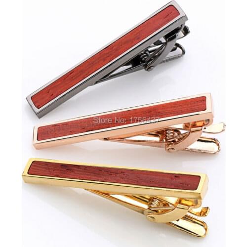 Low-key Luxury Tie Bar Wood For Mens Tie clips Lepton Brand High quality Red Rosewood Men Business Wedding Tie Clip&Cuff links