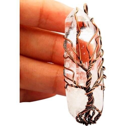 SUNYIK Tree of Life Wire Wrapped Natural Rock Quartz Pendant Necklace Healing Chakra Jewelry (Free Chain)