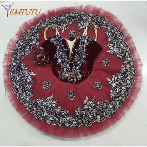 Adult Girls Professional Ballet Tutu Deep Red Precious Stones Fairy Ballet Stage Tutu Costume Women Performance Pancake Tutus