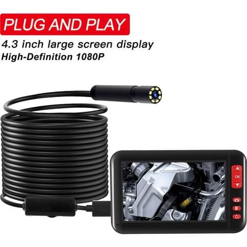 Industrial Endoscope Borescope Inspection Camera Built-in 8pcs LEDs 8mm Lens with 4.3 Inch High-definition 1080P Display Screen