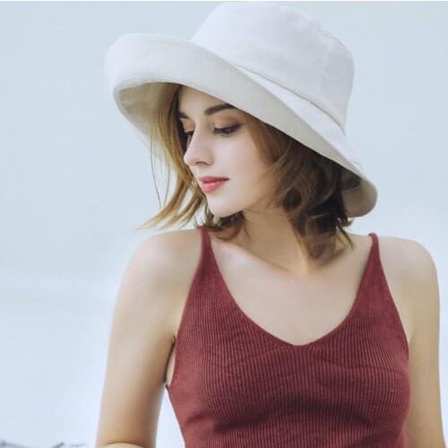 Fishermans Hat Girl Summer Sunscreen Bucket Cap Women Outdoor Tour Sunshade Korean Pure Color Casual Anti-UV Fisher Hats H7120