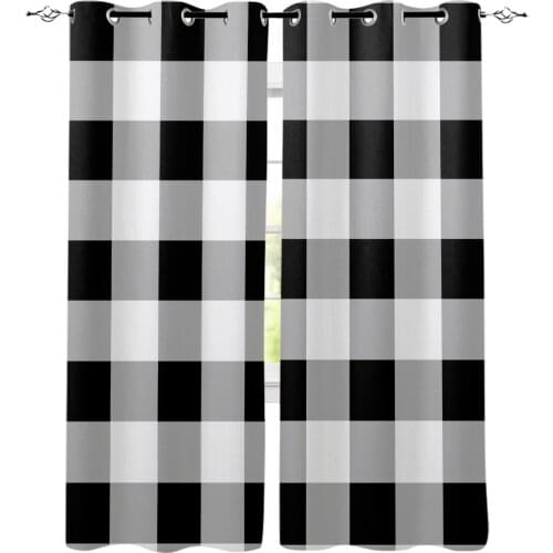 Multi-size Plaid Black And White Square Pattern Window Curtains Polyester Fabric Living Room Curtain Home Decor