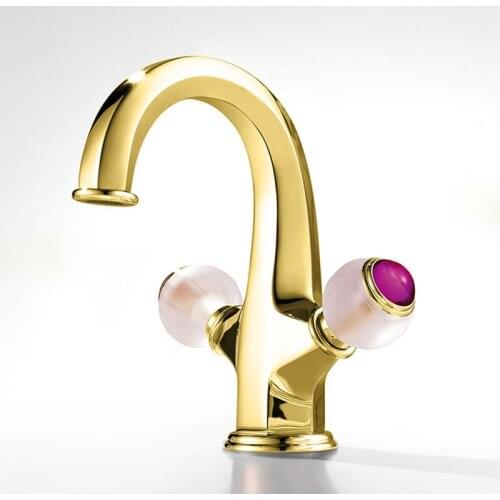 Bathroom Basin Faucet Brass Sink Mixer Tap Hot & Cold Faucet Dual Handle Luxury Lavatory Tap Quality Water Crane Gold Finished