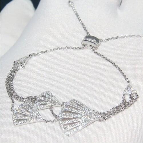 SOELLE High Quality 925 Sterling Silver Multilayer 3 Fan Shaped Bracelet Pave CZ Zircon Stones Women Fine CROISETTE Jewelry