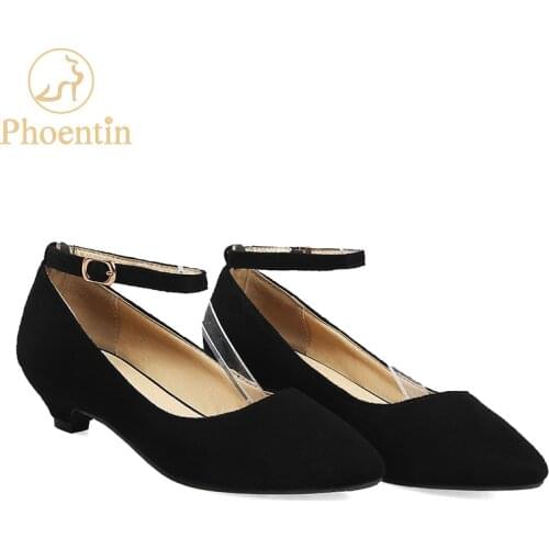 Phoentin black women pumps ankle strap spring 2018 low-heeled shoes female classic women retro shoes shallow spike heels FT338