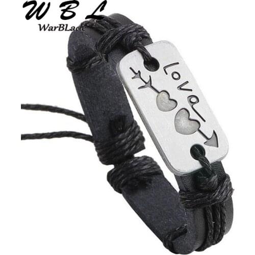 WBL 2019 New Genuine Leather Love Bracelets Bangles Black Charm Bracelets For Women Men Couple Wristband Jewelry Vintage