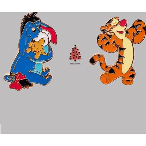 Disney Cartoon Animation Tigger Eeyore Donkey Brooch Metal Silk Scarf Buckle Cute Pin Jewelry Enamel Badge Boys Accessories