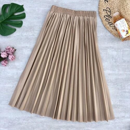 2020 Autumn& Winter New Korean Women Simple High Waist Show Thin Solid Pu Pleated Skirt Fashion Casual Long Skirt Free Shipping