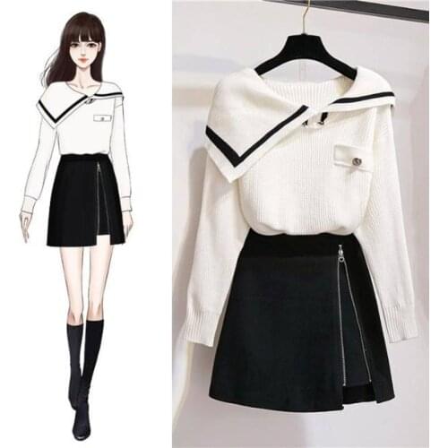 2020 Japan Style 2 pieces packed Women Skirt with sweater Autumn Summer wool fabric Woman Bottomwear Top selling knitingwear set