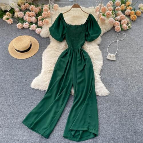 Ladies Jumpsuits 2021 Summer Short Sleeve Solid Wide Leg Pants Fashion Solid Casual Overalls For Women Elegant Rompers Korean