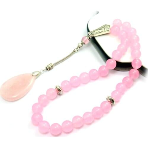 Woman Crystal Bracelet Pendant Tasbih Pink Crystal Stone Muslim Rosary 33 66 99 Misbaha Rosary Islamic Prayer Tasbeeh Gift