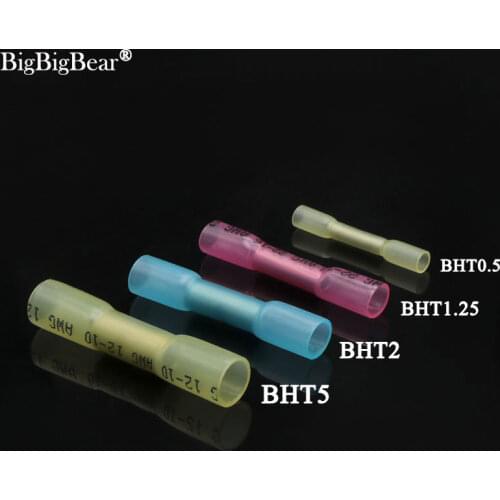 5pc BHT0.5 BHT1.25 BHT2 BHT5 Heat Shrink Butt Connectors Solder Seal Wire Connectors Terminals Automotive Insulated Waterproof
