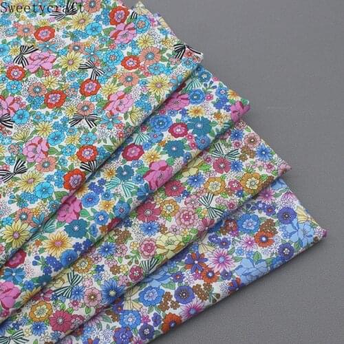 147x50cm Small Flower Floral Bow Prints Poplin 100% Cotton Plain Fabric for DIY Summer Dress Shirt Blouse Top Quilting Patchwork