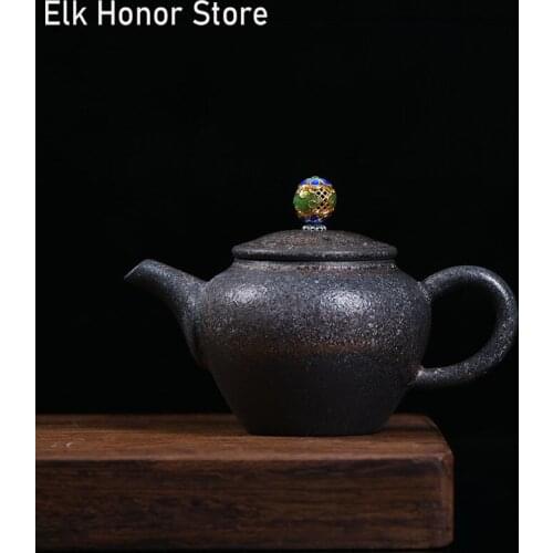 160ml Vintage Coarse Pottery Teapot Handmade Beautiful Jade Ball Art Teakettle Kung Fu Tea Master Pots Teaware Gift Packaging